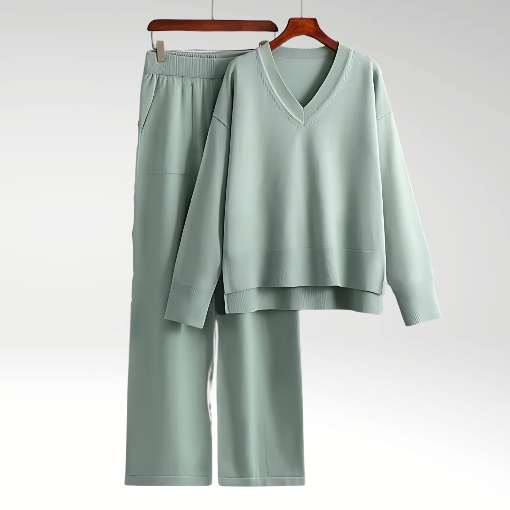 Relaxed V Neck Lounge Set with Wide Leg Pants