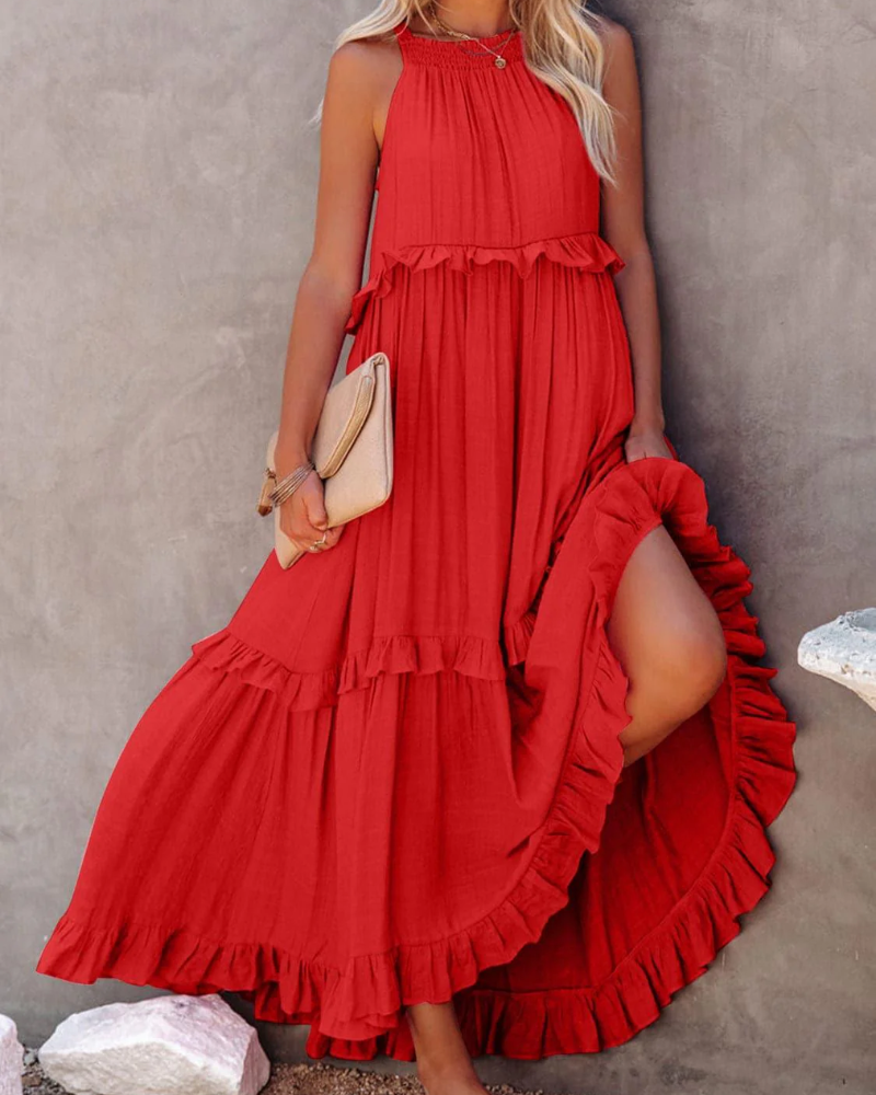 Tiered Ruffle Sleeveless Boho Maxi Dress