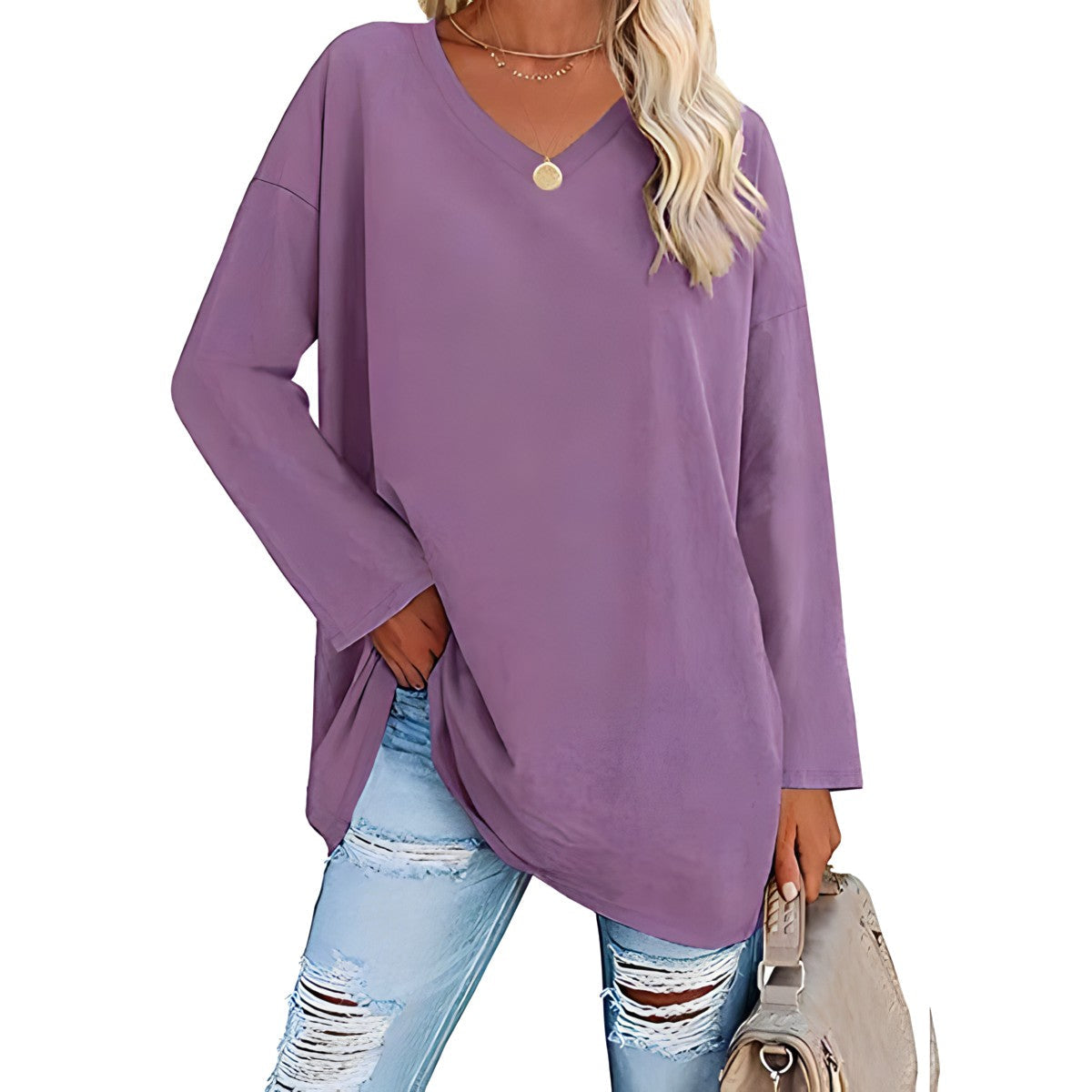 Long Sleeve V-Neck Tunic Top for Everyday Comfort