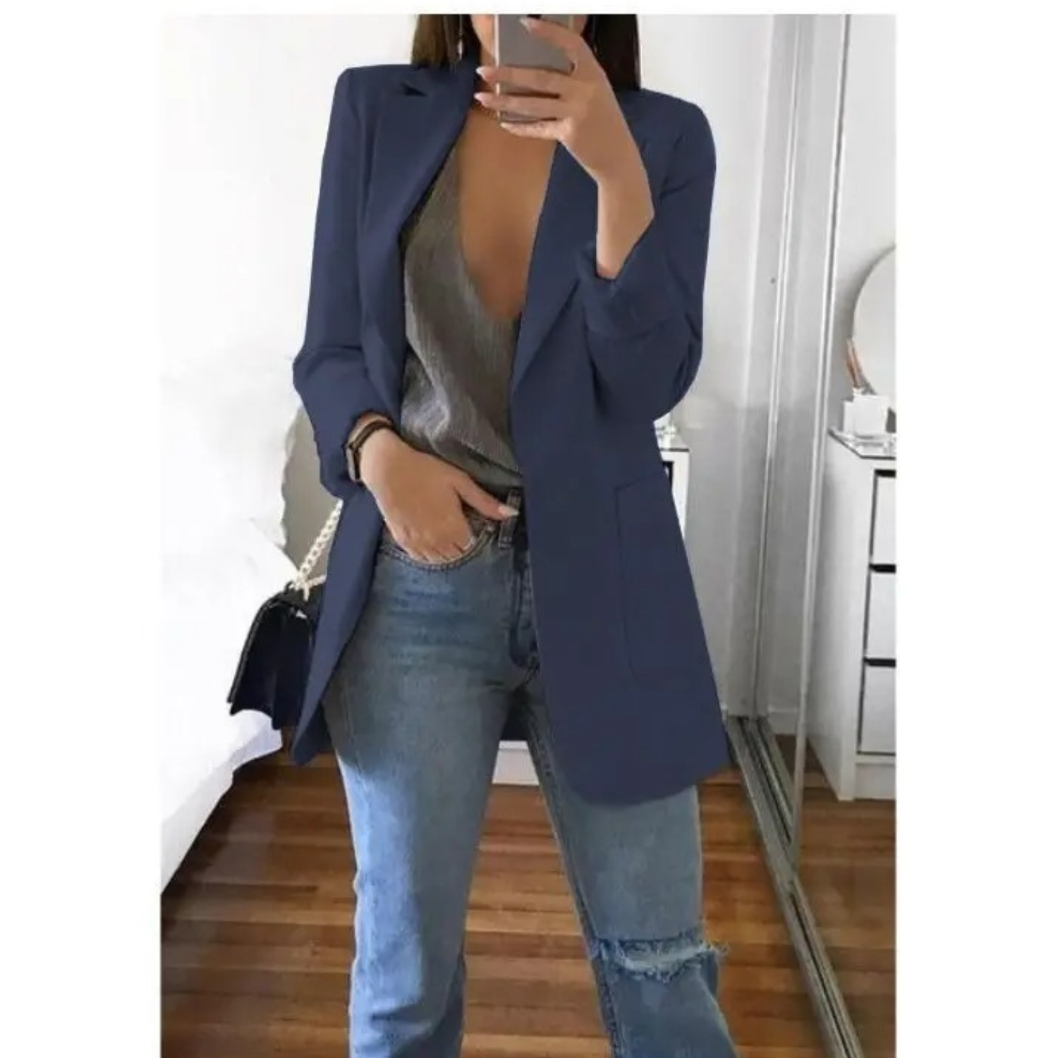 Women’s Long Tailored Open-Front Blazer