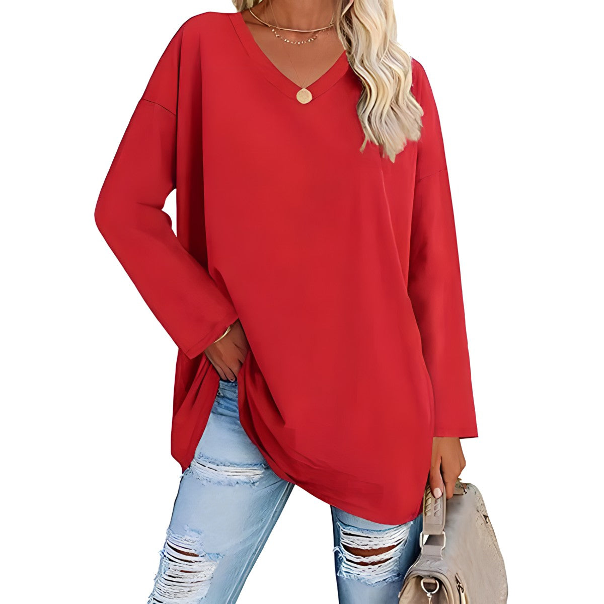 Long Sleeve V-Neck Tunic Top for Everyday Comfort