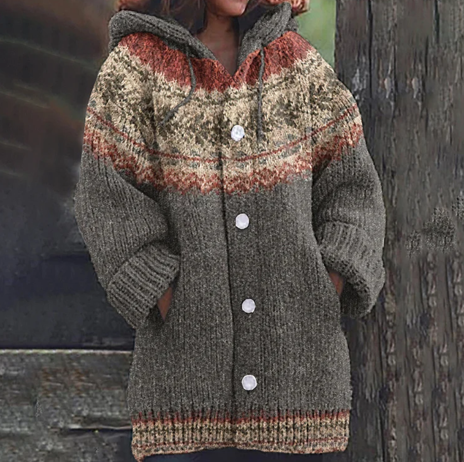 Hooded Nordic Knit Button Cardigan for Cozy Everyday Style