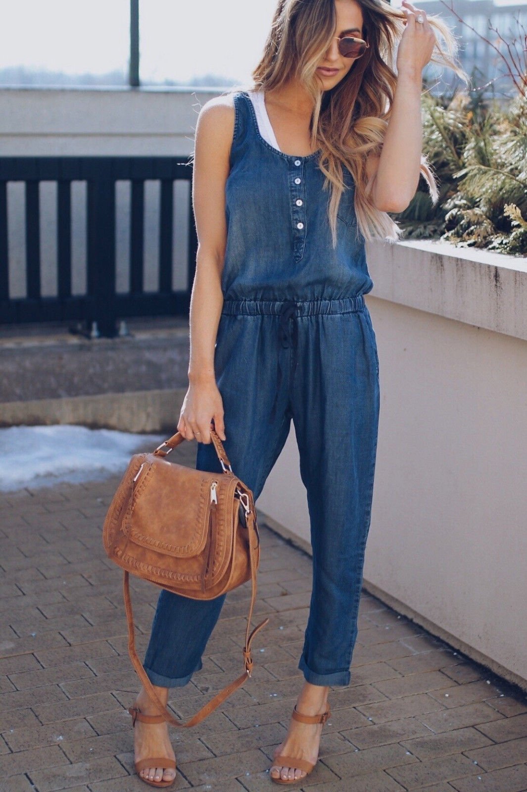 Sleeveless Button-Front Casual Women’s Denim Jumpsuit