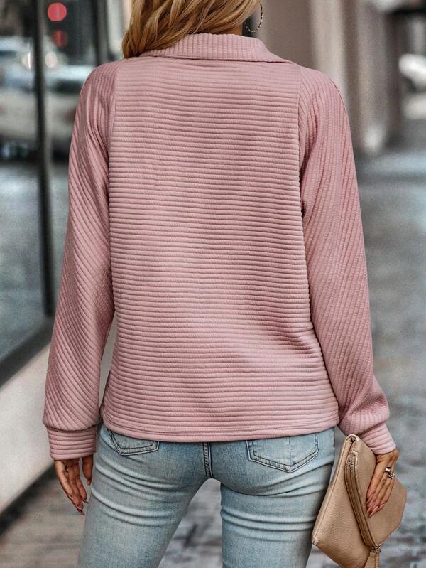 Casual Ribbed Half-Zip Knit Pullover