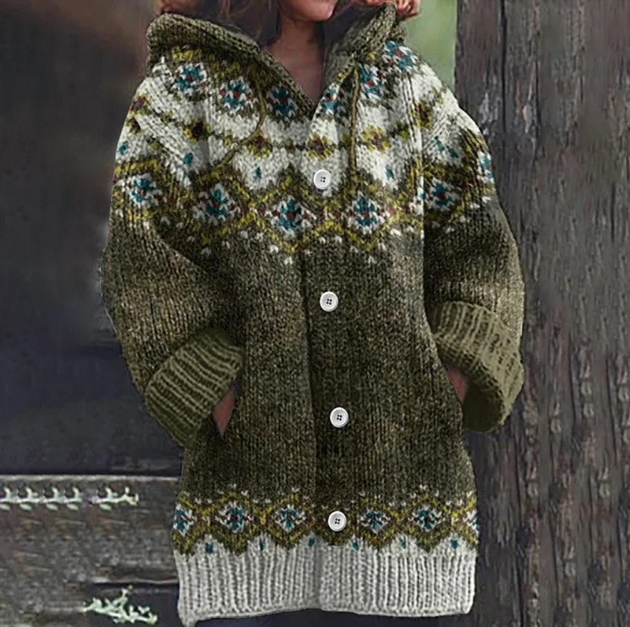 Hooded Nordic Knit Button Cardigan for Cozy Everyday Style