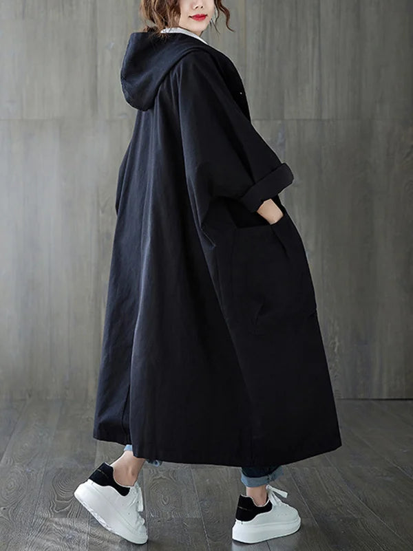 Relaxed Fit Hooded Long Coat for Effortless Everyday Style