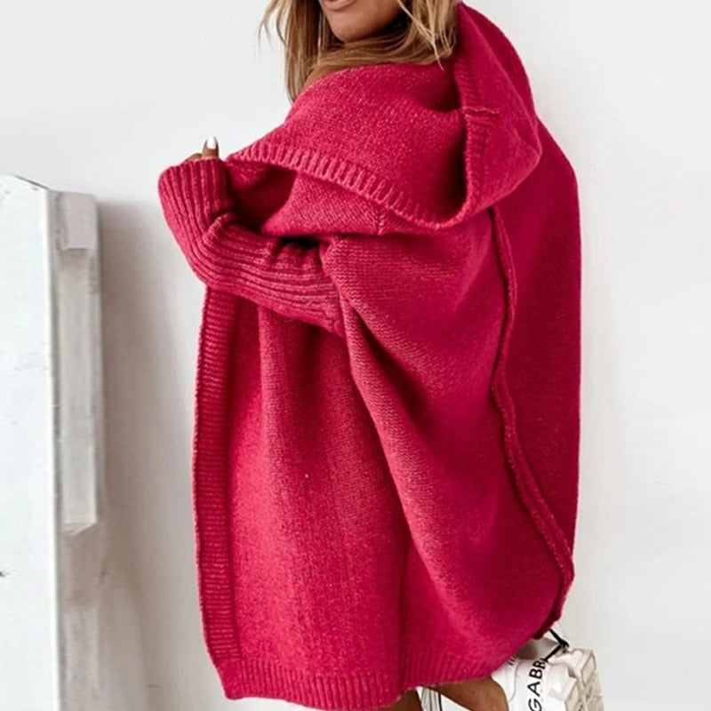 Oversized Hooded Knit Cardigan – Cozy Open-Front Sweater