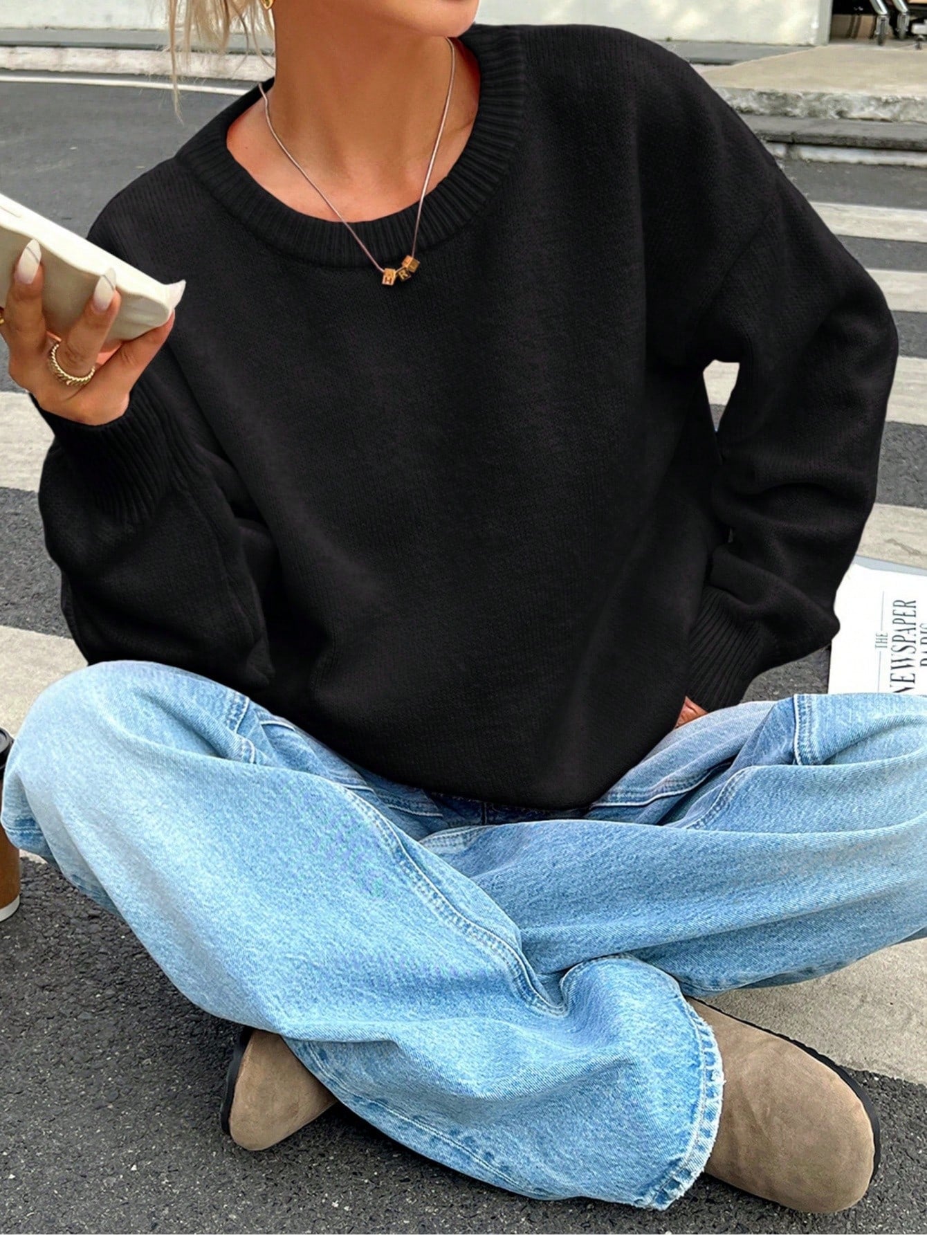 Oversized Crewneck Knit Sweater for Women