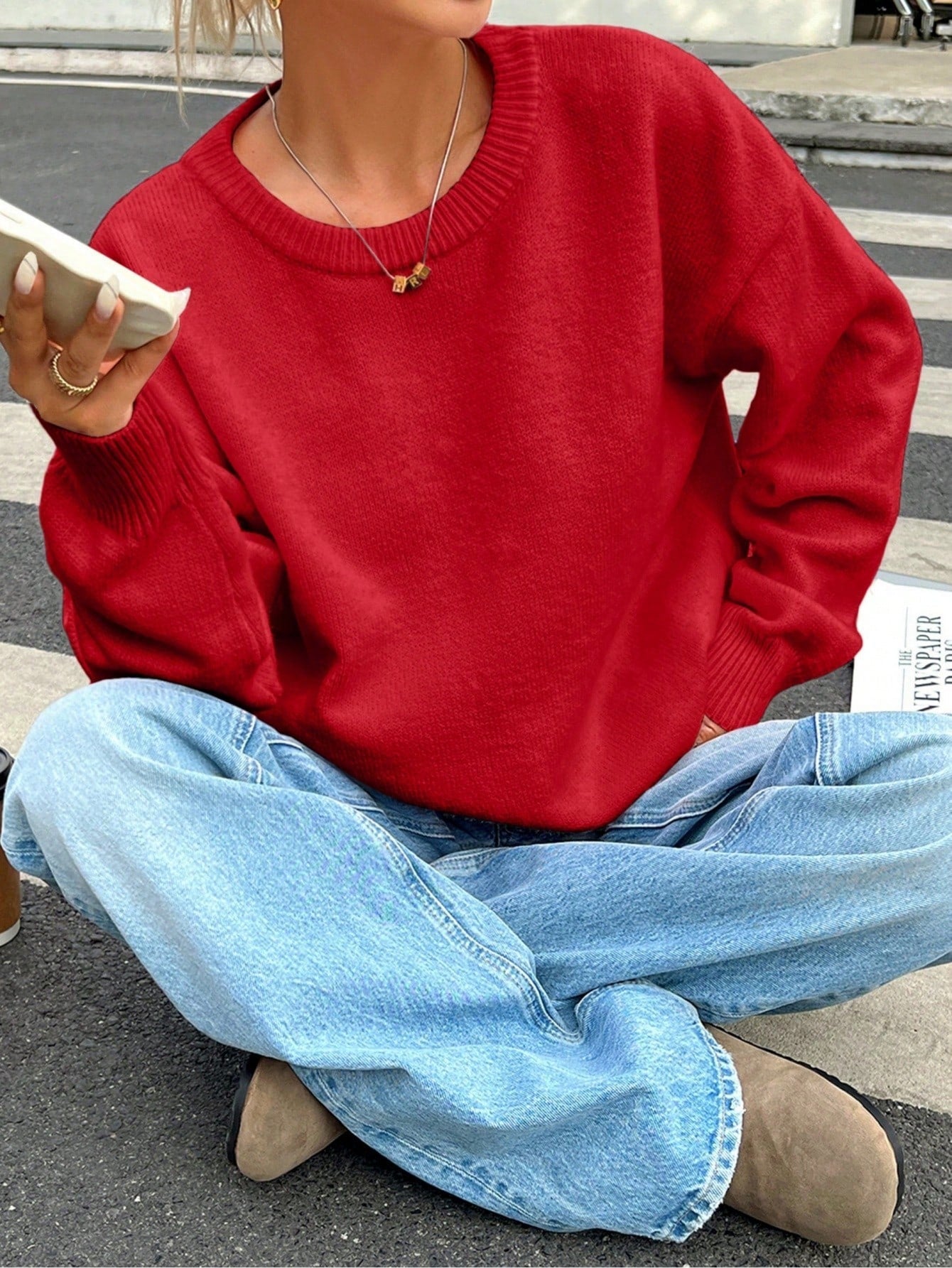 Oversized Crewneck Knit Sweater for Women