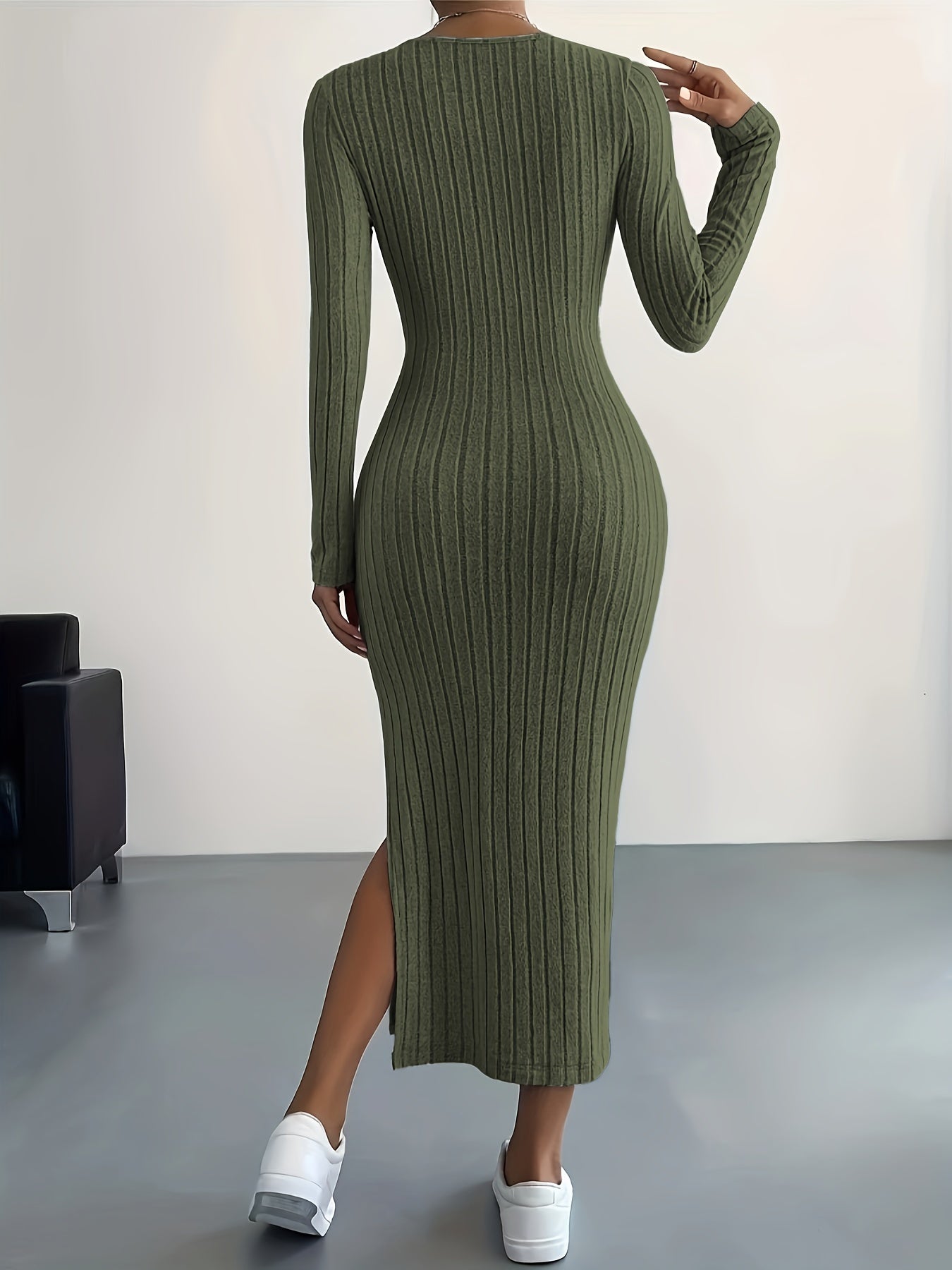 Long Sleeve Ribbed Knit Maxi Dress for Effortless Comfort