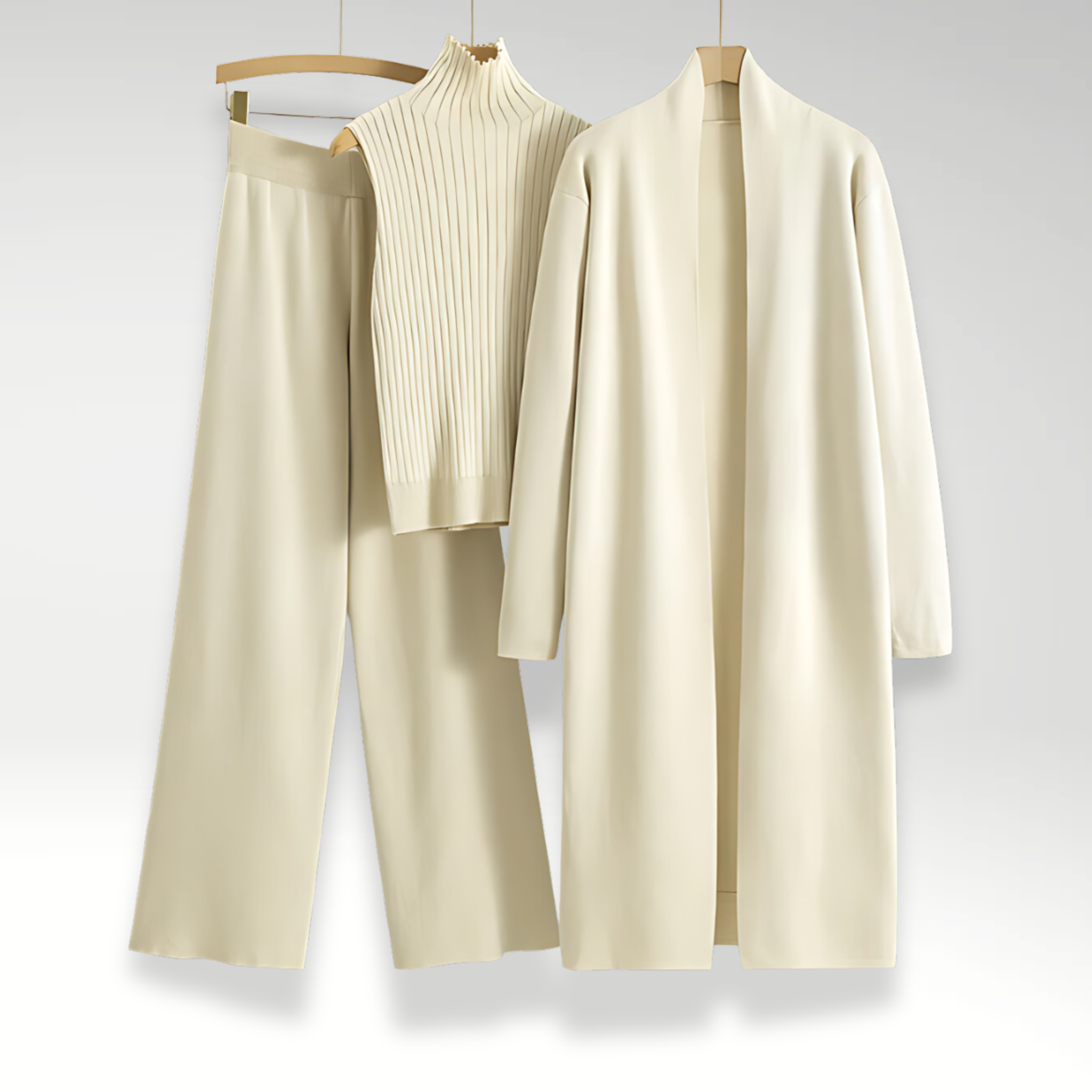 Three Piece Knit Top and Open Front Coat Lounge Set