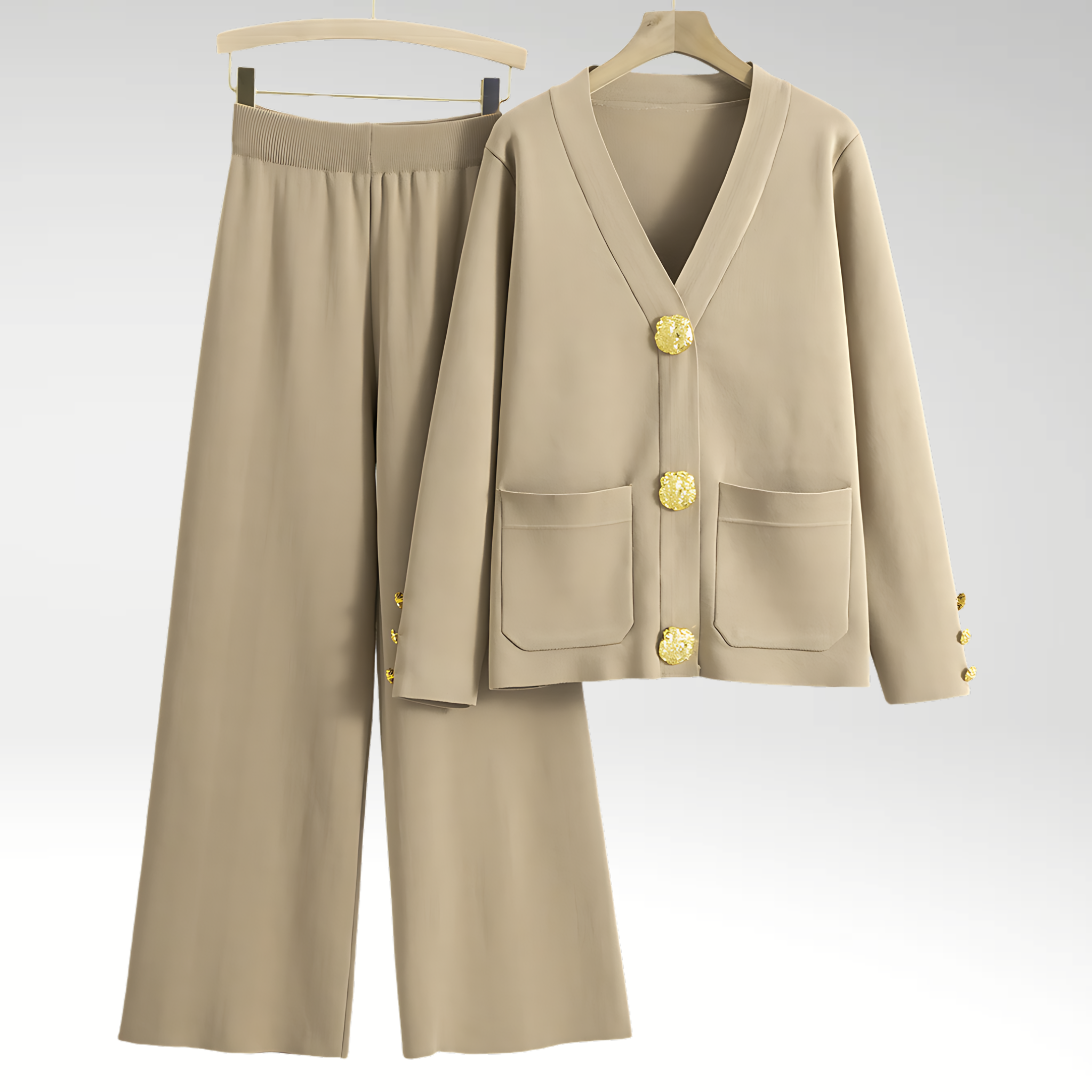 V Neck Button Front Lounge Set with Relaxed Pants