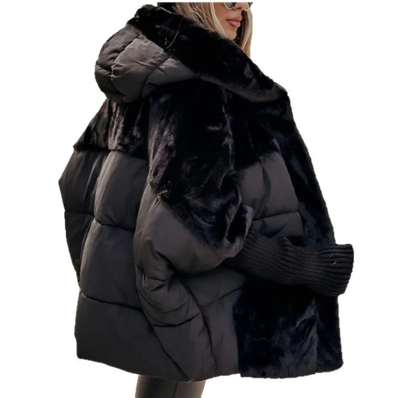 Teddy Fleece Puffer Jacket with Hood and Ribbed Cuffs