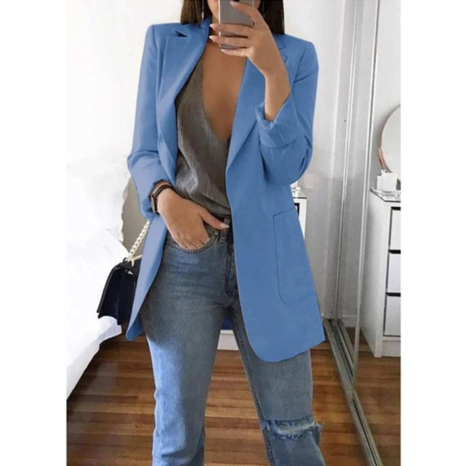 Women’s Chic Long Open-Front Blazer Jacket