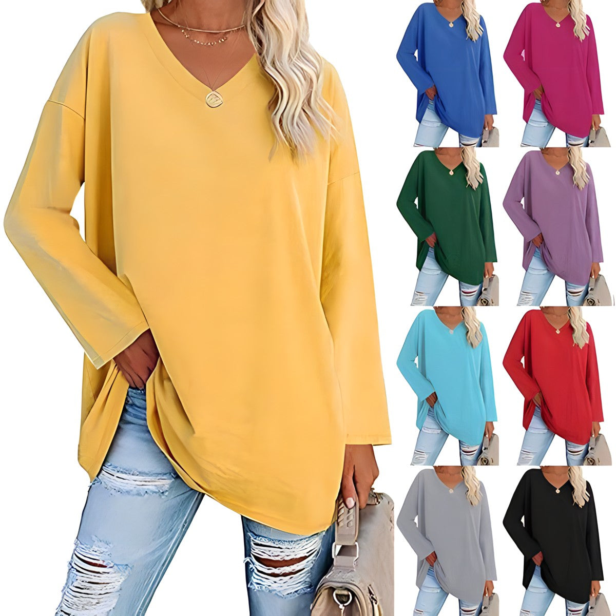 Long Sleeve V-Neck Tunic Top for Everyday Comfort