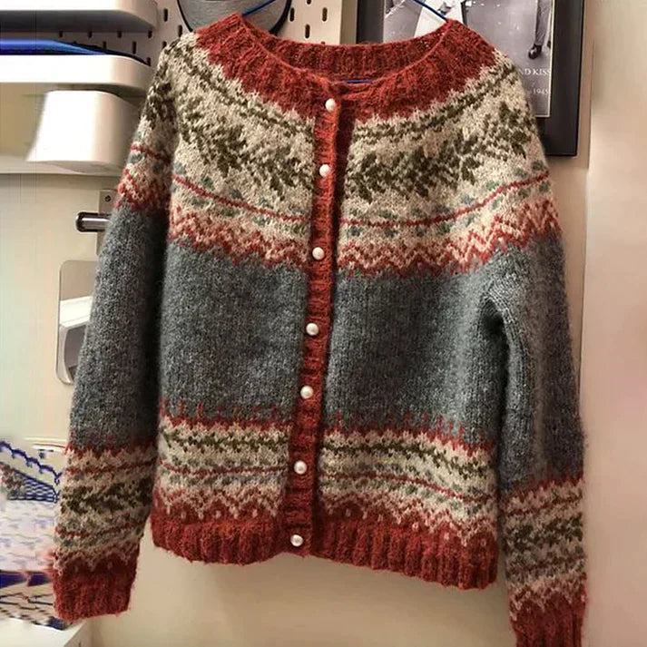 Women’s Vintage Patterned Knit Button-Up Cardigan