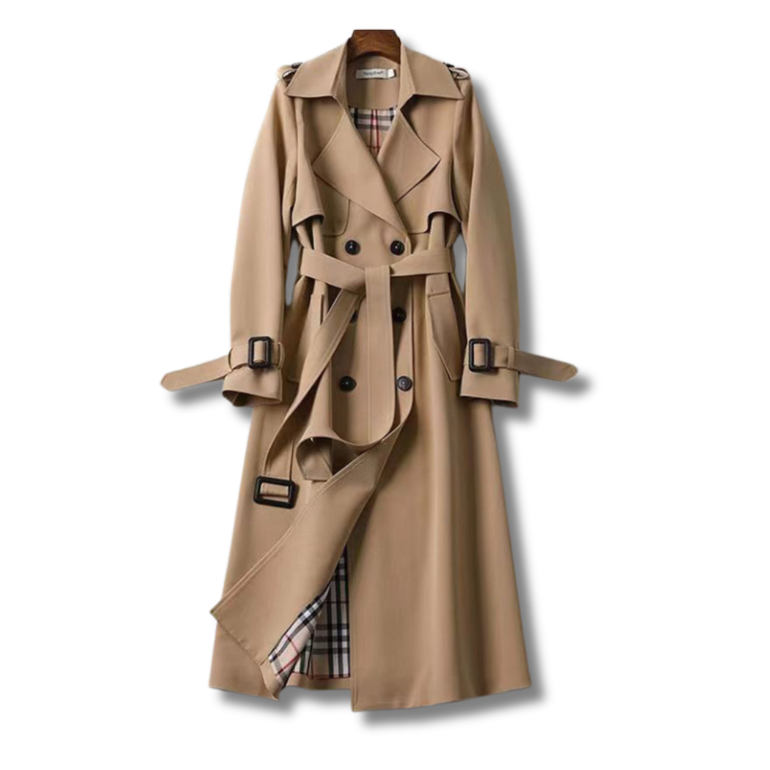 Women’s Long Double-Breasted Belted Trench Coat
