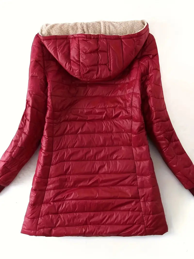 Women’s Long Padded Hooded Jacket – Lightweight Warm Quilted Coat