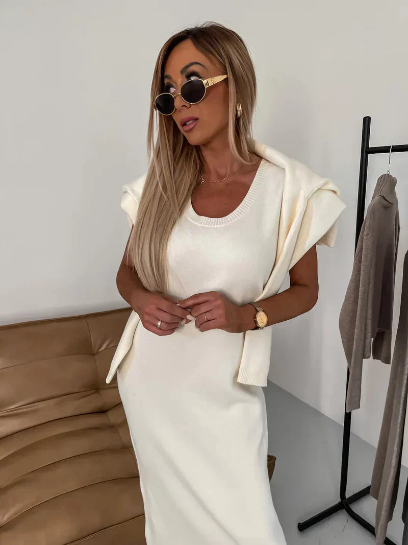 Turtleneck Long Sleeve Knit Midi Dress for Cozy Elegant Style