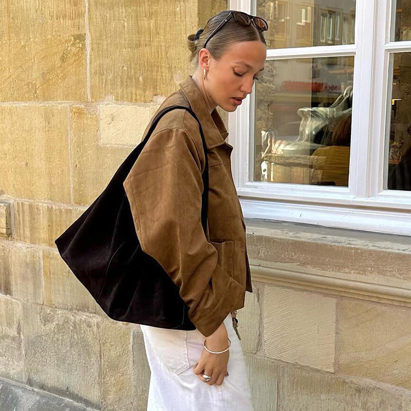 Suede Cropped Button Jacket for Women