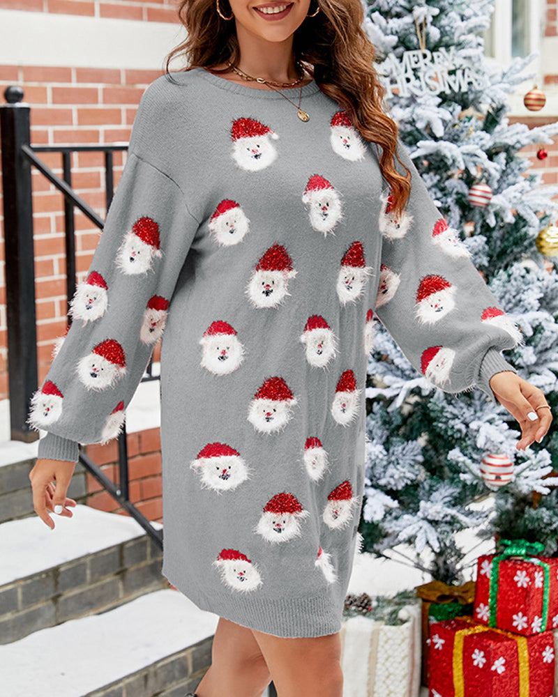 Festive Long Sleeve Knit Mini Dress for Cozy Holiday Style