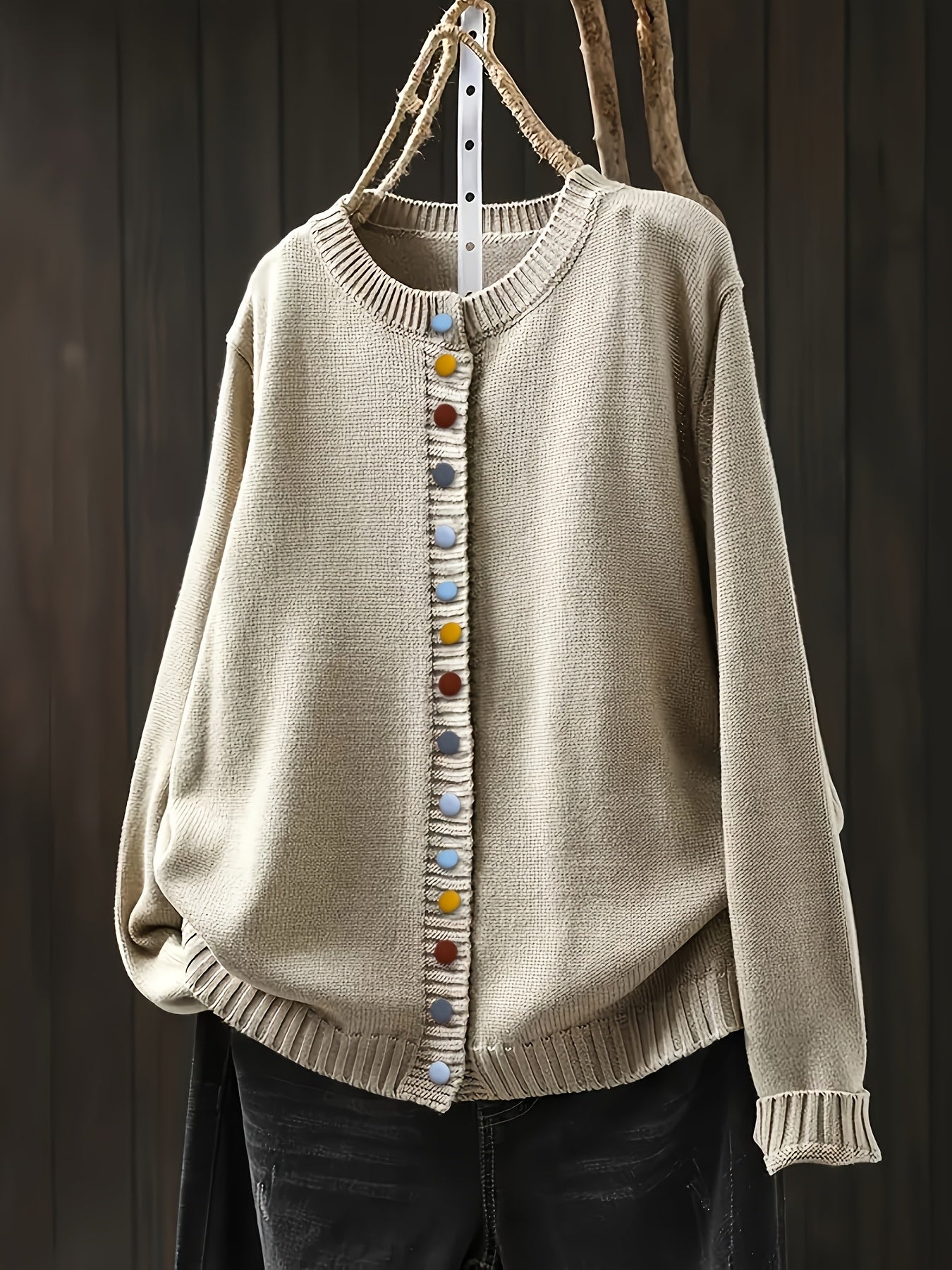 Button Front Knit Cardigan with Colorful Detail Accents
