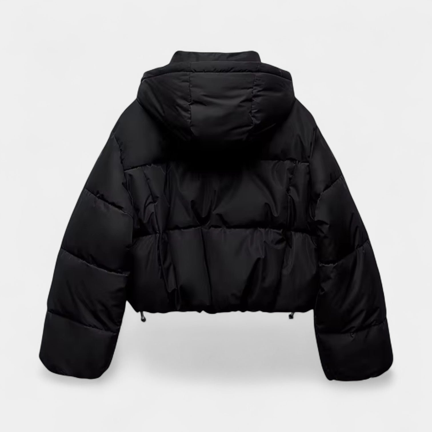 Women’s Cropped Hooded Puffer Jacket with Adjustable Hem