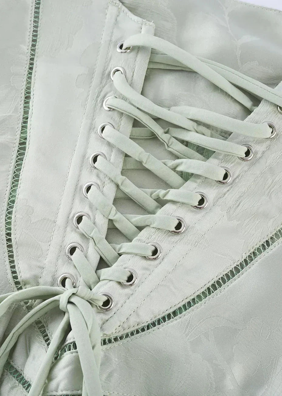 Satin Corset-Back Maxi Dress with Cowl Neck