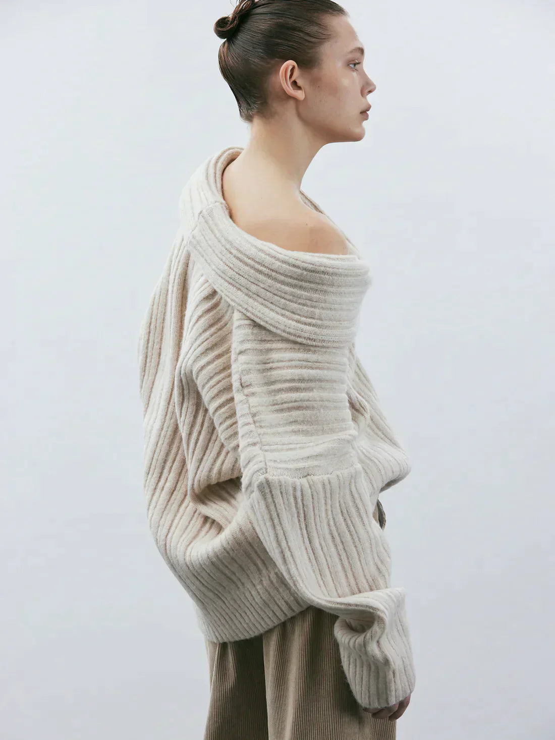Off-Shoulder Ribbed Knit Sweater – Cozy Slouchy Pullover