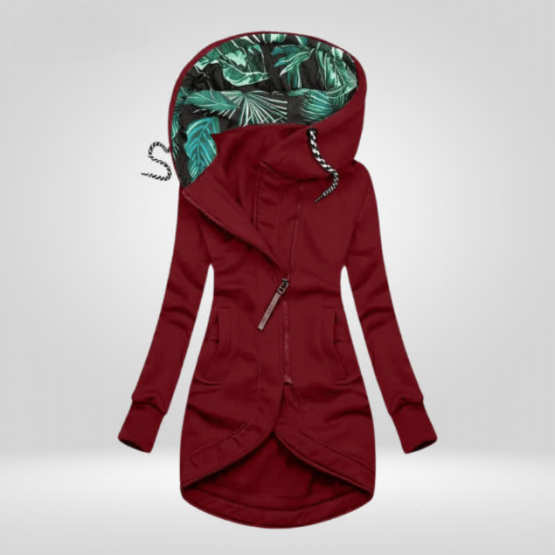 Asymmetrical Zip Hooded Jacket with Printed Lining