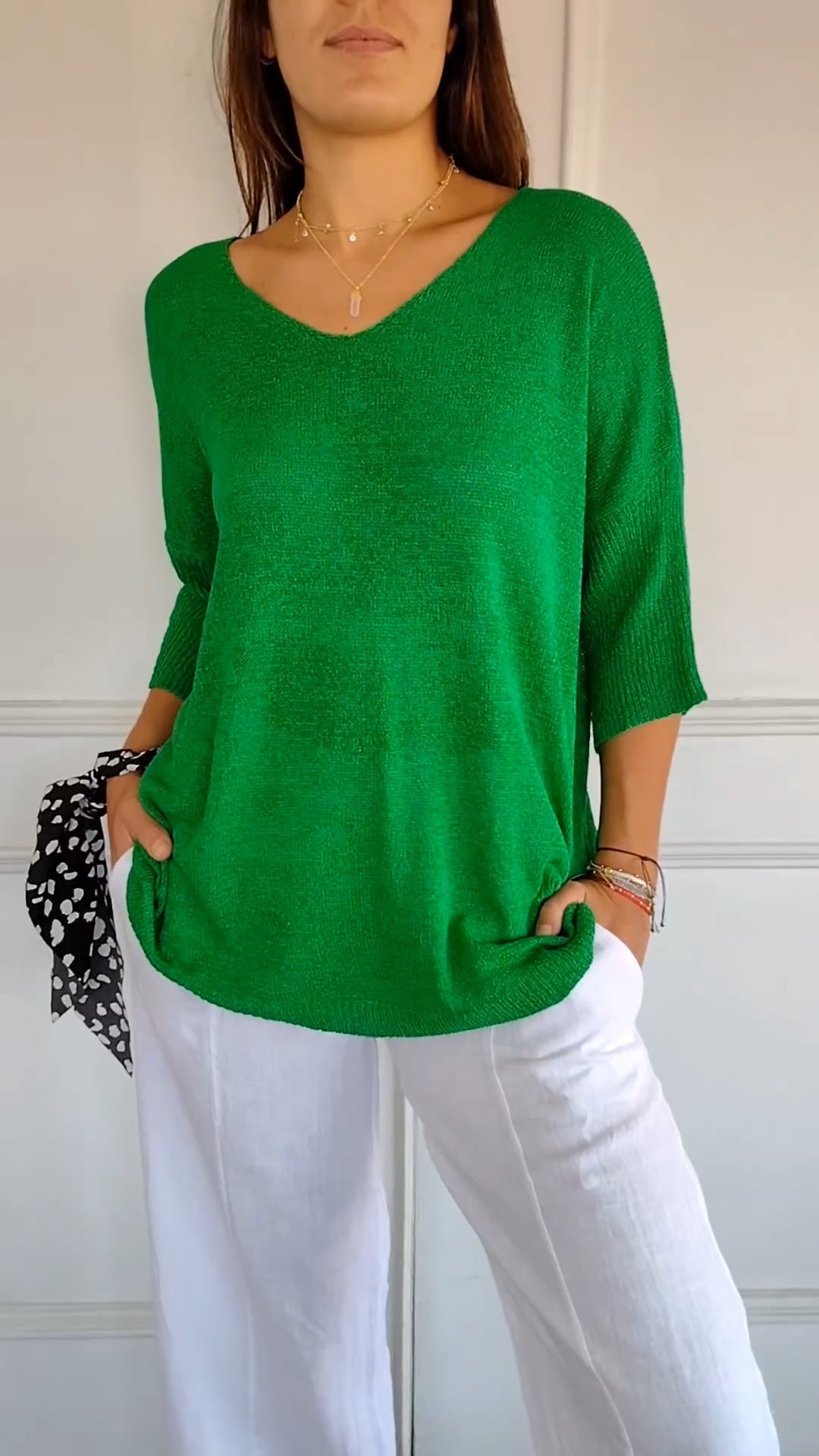 Loose Fit Lightweight V-Neck Knit Top for Women