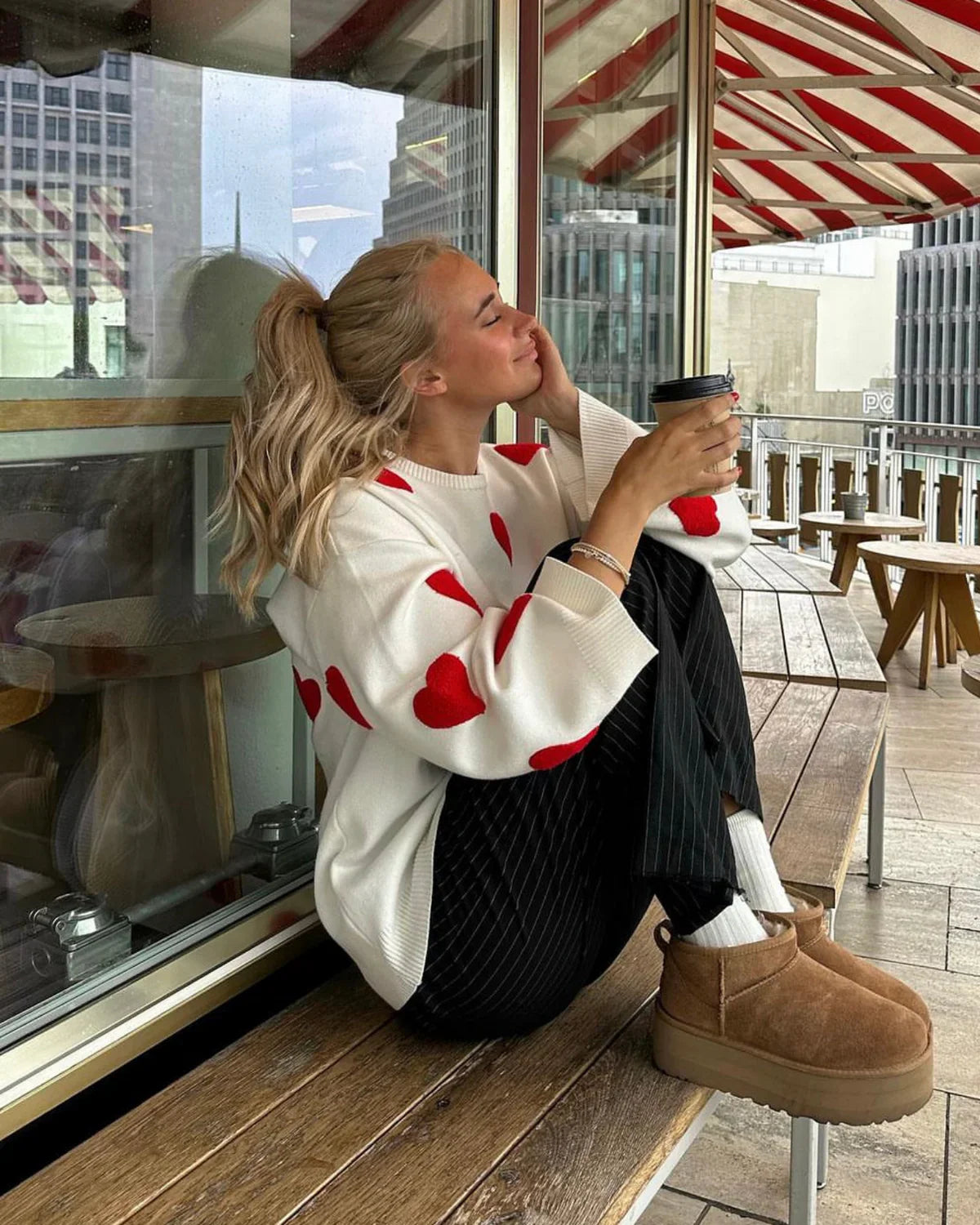 Heart Pattern Oversized Sweater