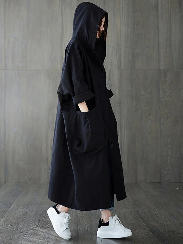 Relaxed Fit Hooded Long Coat for Effortless Everyday Style