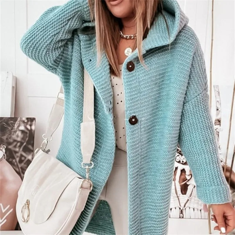 Women’s Cozy Hooded Button-Front Knit Cardigan