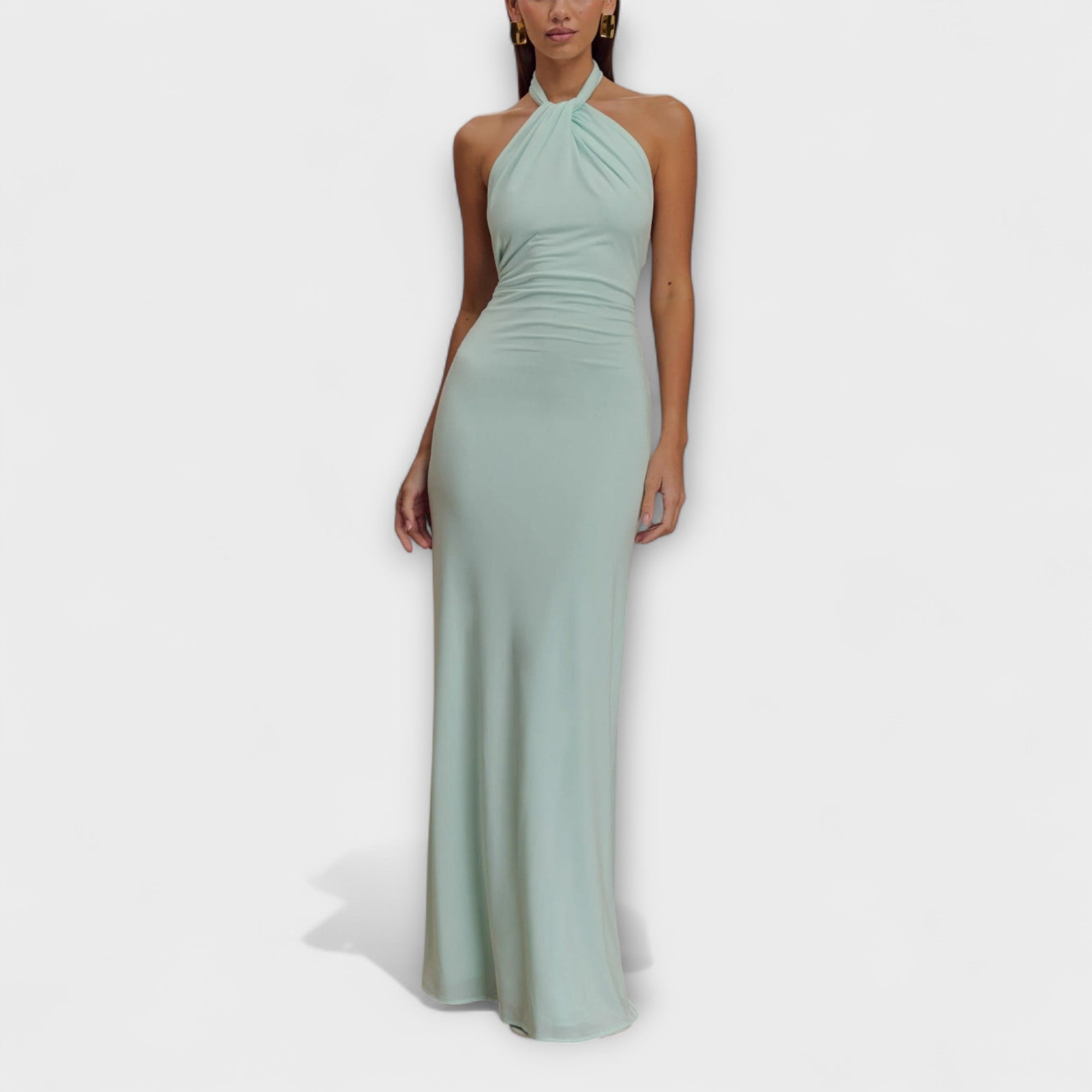 Elegant Halter Backless Maxi Dress with Fitted Silhouette
