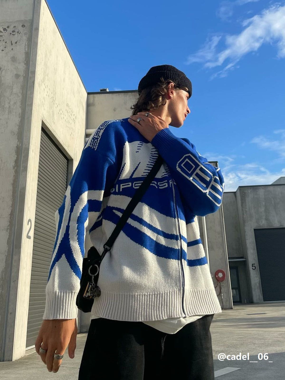 RiderMore Varsity-Style Graphic Knit Jacket