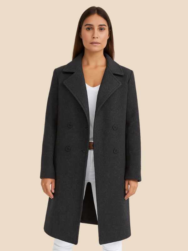 Women’s Long Double-Breasted Wool Blend Coat