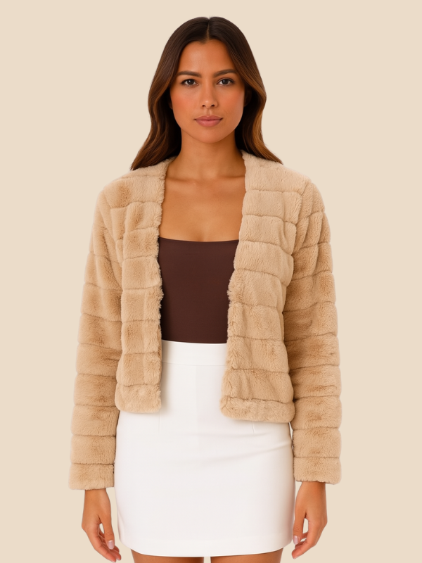 Cropped Faux Fur Jacket with Open Front