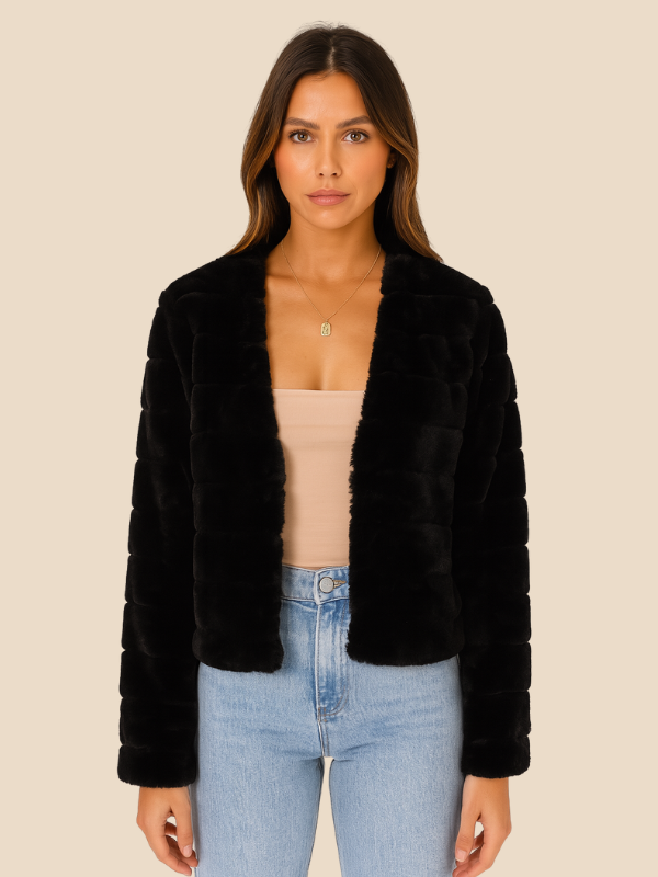 Cropped Faux Fur Jacket with Open Front