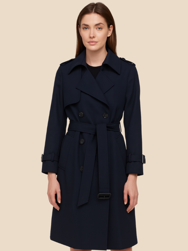 Classic Double-Breasted Belted Trench Coat for Women