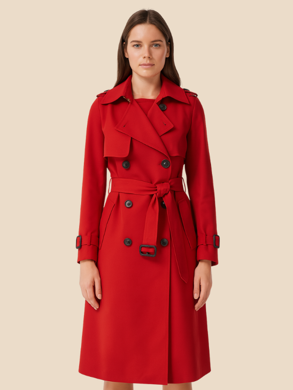 Classic Double-Breasted Belted Trench Coat for Women