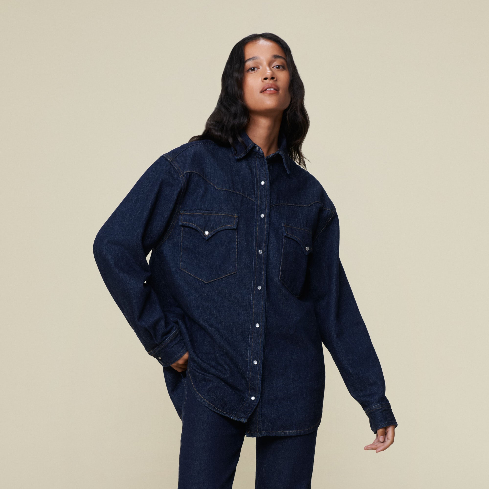 Women’s Dark Denim Shirt and Jeans Two-Piece Set