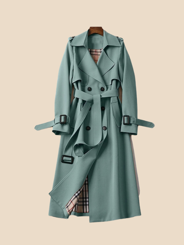 Classic Double-Breasted Belted Trench Coat for Women