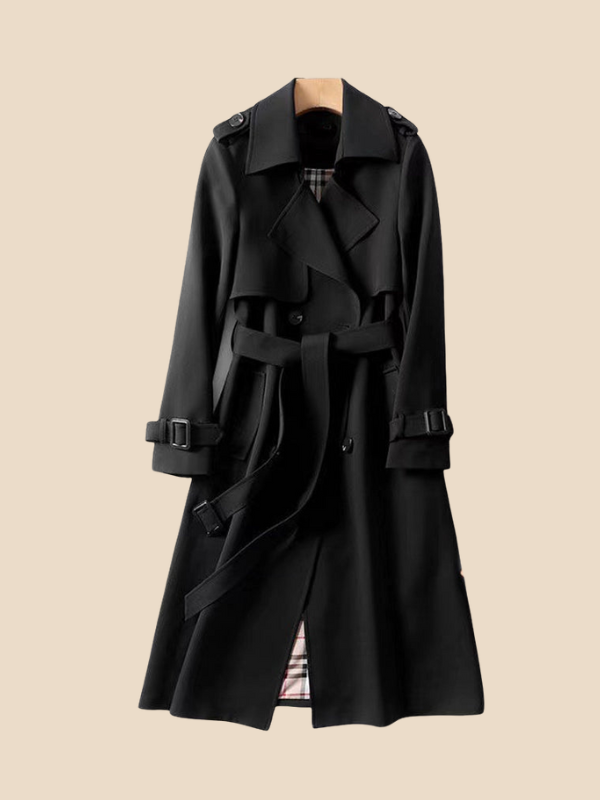Classic Double-Breasted Belted Trench Coat for Women