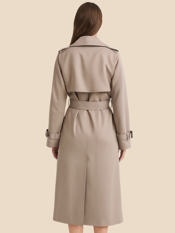 Classic Double-Breasted Belted Trench Coat for Women