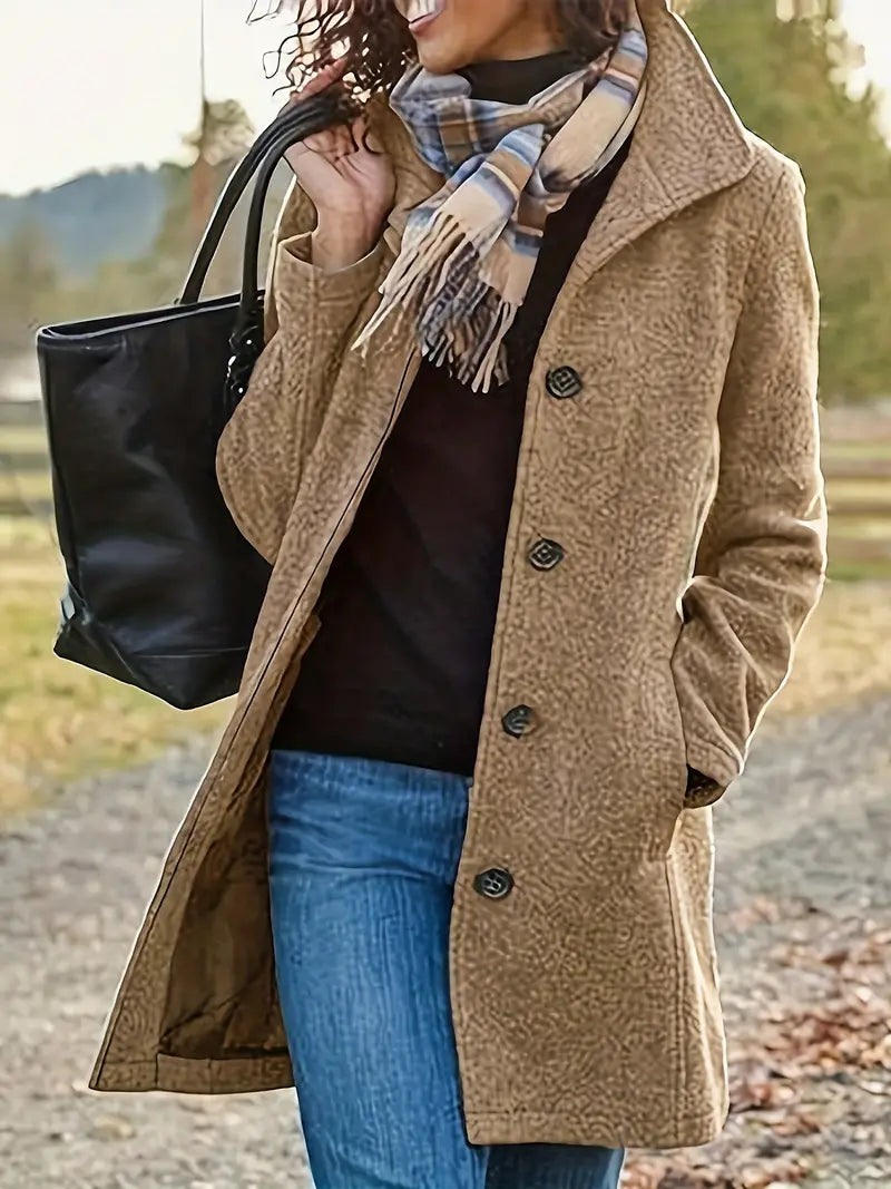 Women’s Wool Blend Long Peacoat with Classic Button Front