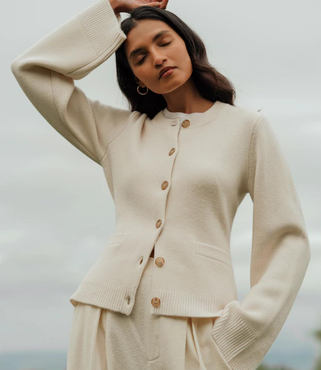 Elegant Flare-Sleeve Button-Front Knit Cardigan