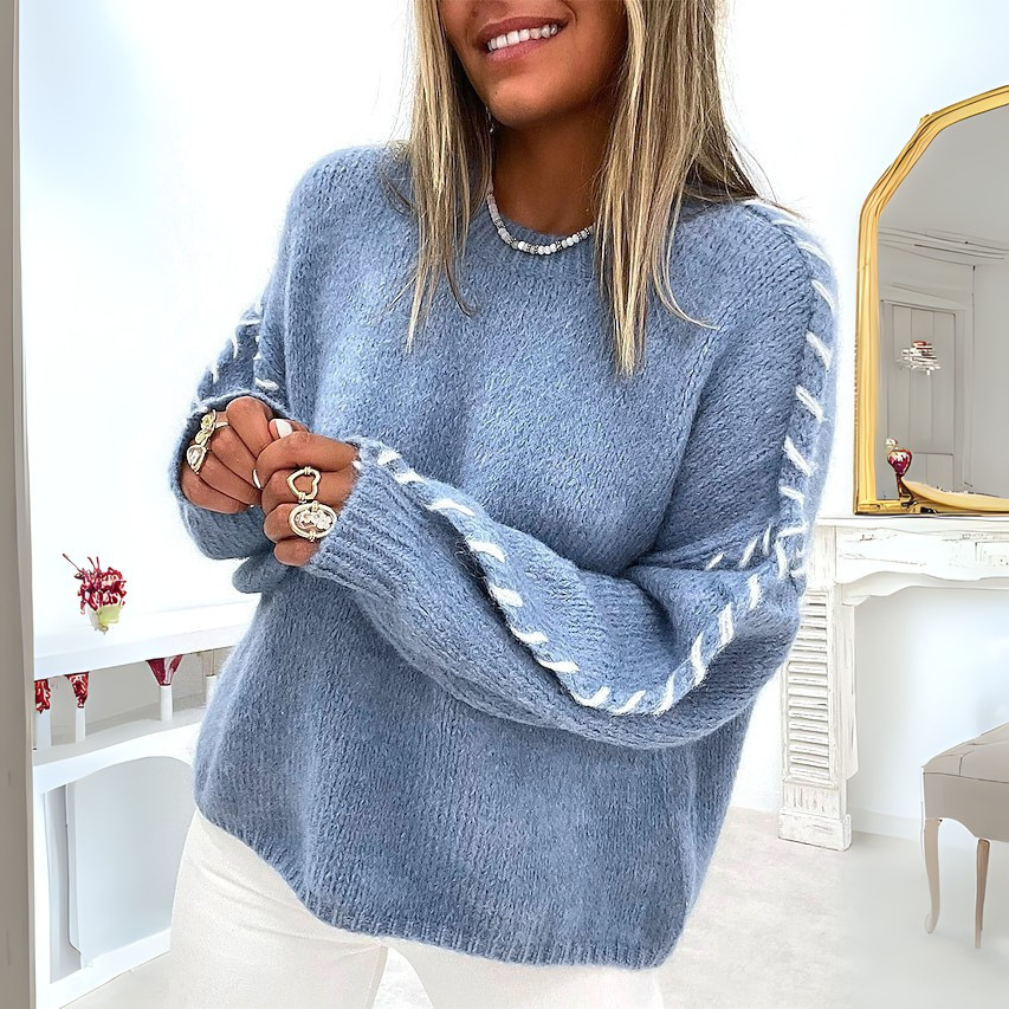 Contrast Stitch Knit Sweater for Cozy Everyday Style