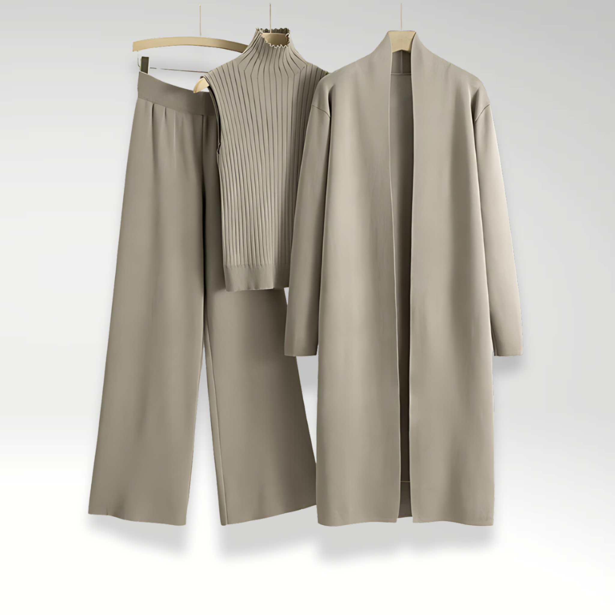 Three Piece Knit Top and Open Front Coat Lounge Set