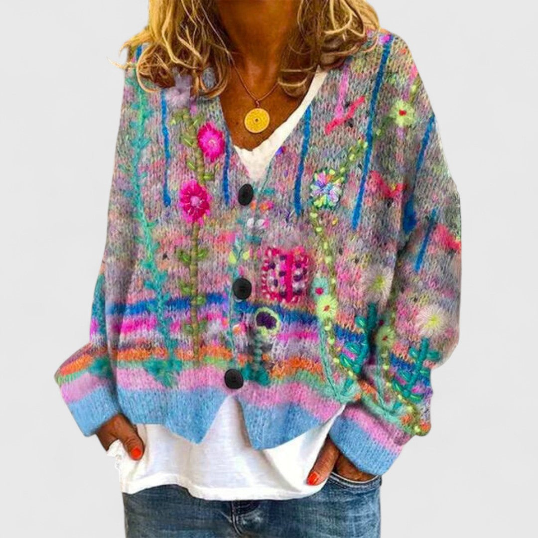 Floral Pattern Knit Cardigan for Soft Everyday Elegance